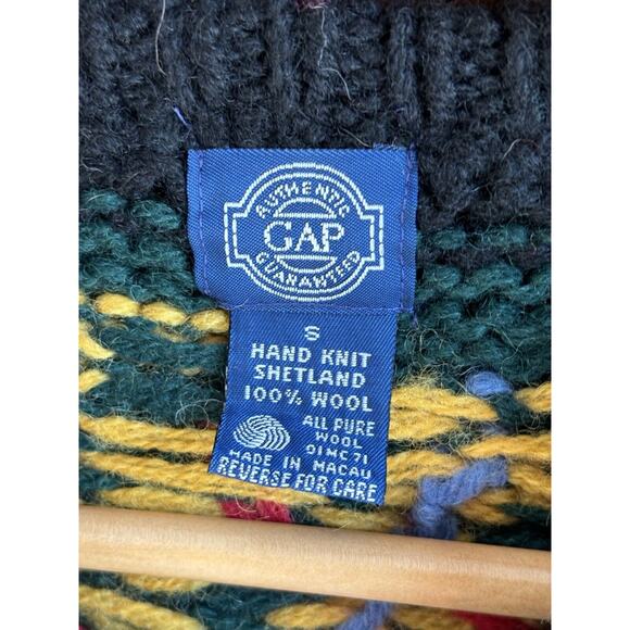 90s GAP S Fair Isle Chunky Knit Sweater Shetland Wool Peruvian Print 32” Chest - Picture 5 of 7